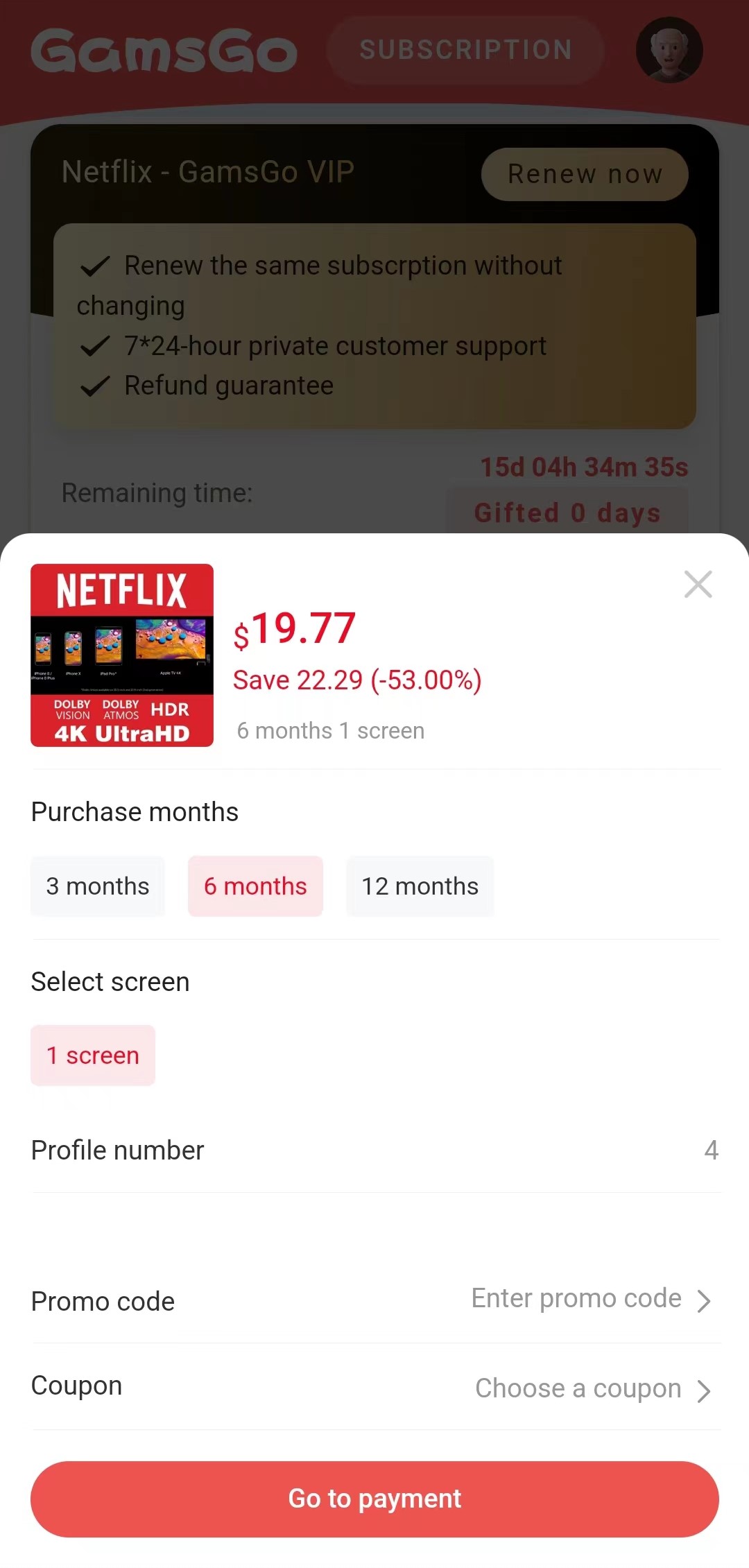 How to renew Netflix subscription on GamsGo
