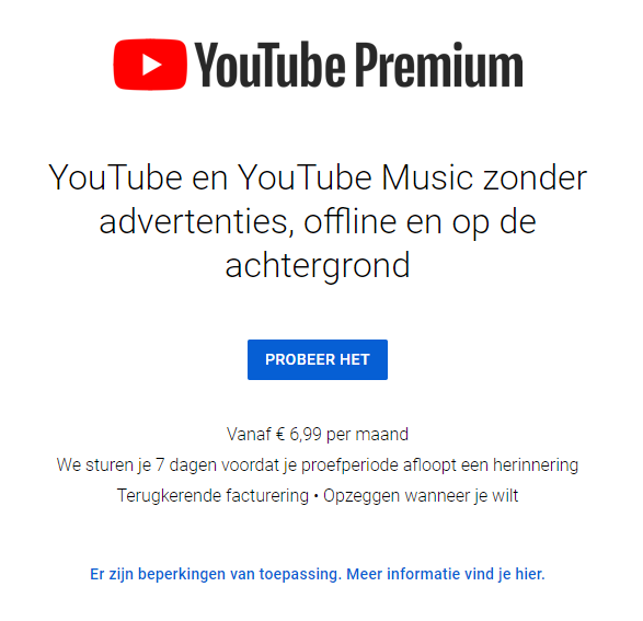 Prijs van Youtube Premium